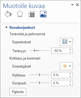 Kuvan korjausasetukset Muotoile kuvaa -tehtäväruudussa