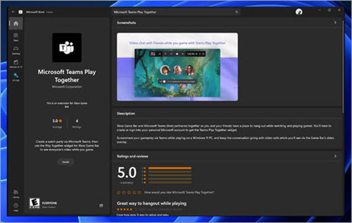 Asenna Microsoft Teams Play Together Microsoft Storesta, niin voit hengailla ystävien kanssa katsoessasi ja pelatessasi pelejä.
