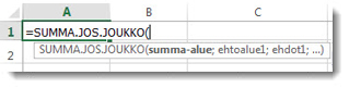 Kaavan automaattisen täydennystoiminnon käyttäminen SUMMA.JOS.JOUKKO-funktiota kirjoitettaessa