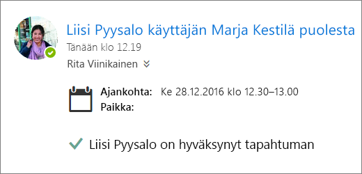 Näyttökuva edustajan hyväksymästä kokouskutsusta.