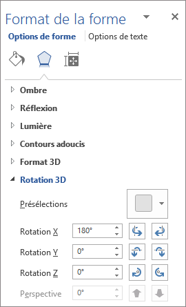 Rotation X dans l’onglet Effets