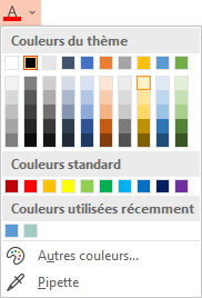 Sélectionnez la flèche vers le bas en regard du bouton Couleur de police pour ouvrir le menu de couleurs.