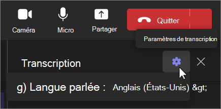 Écran Modifier la langue de transcription