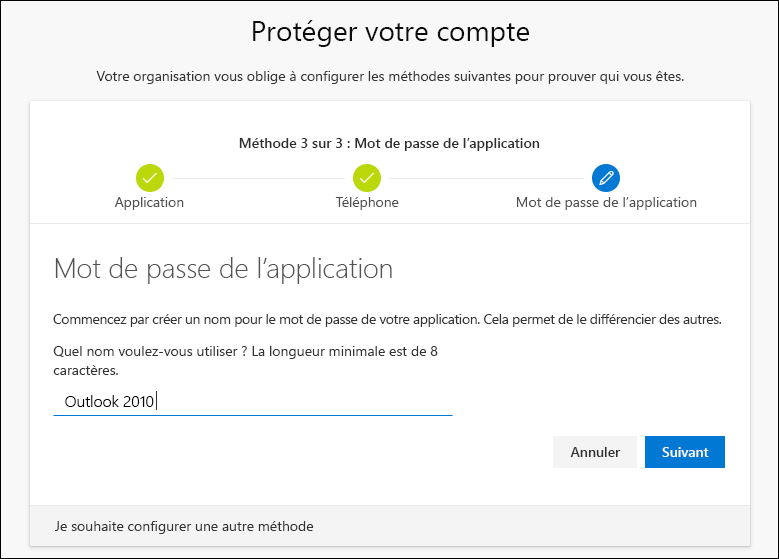 Ajouter le nom du mot de passe d’application dans l’Assistant