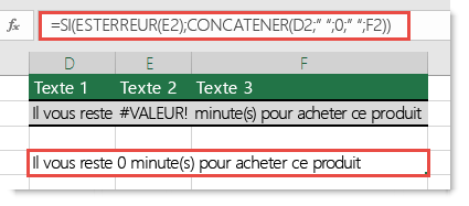 Fonctions IF et ISERROR utilisées comme solution de contournement pour concaténer une chaîne avec le #VALUE ! erreur