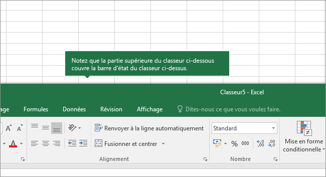 La partie supérieure de la feuille de calcul empiète sur les onglets d’une autre feuille de calcul