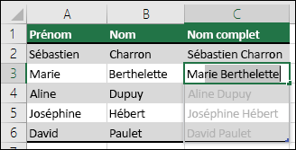 Concaténer des données avec le remplissage instantané