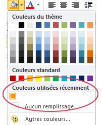 Option Couleurs utilisées récemment