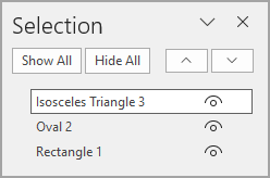 Volet Selectio avec trois objets dans l’ordre d’insertion