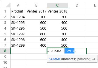 Plage de cellules détectée automatiquement avec le bouton Somme automatique