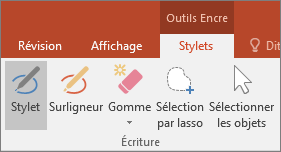 Bouton Stylo dans les Outils Encre dans Office