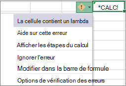 Message d’erreur et liste déroulante pour l’erreur Lambda