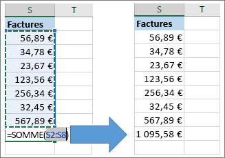 Utilisation de la fonctionnalité Somme automatique