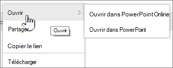 Menu de ellipse fichier avec Ouvrir mis en évidence