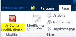Bouton Arrêter la modification sous l’onglet Page