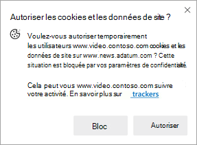 Capture d’écran de l’invite qui s’affiche lorsqu’un site demande l’autorisation d’utiliser des cookies et des données de site sur un autre site