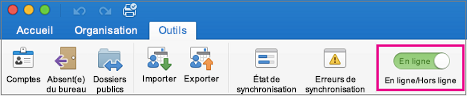 Curseur Mode hors connexion/en ligne de l’onglet Outils