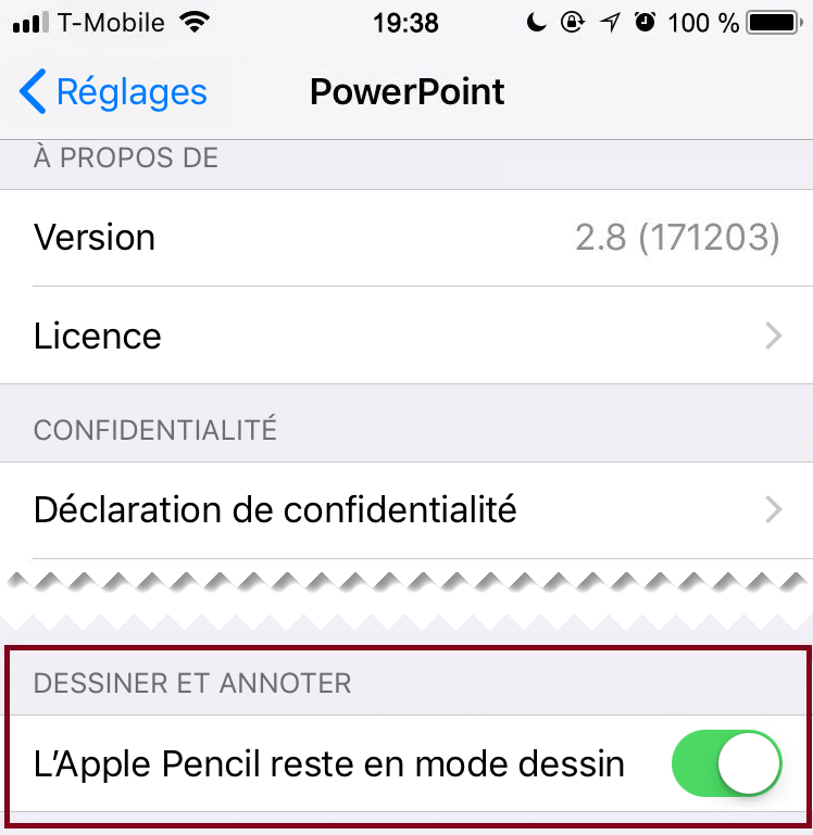 Dans les paramètres d’une application, vous pouvez activer ou désactiver l’entrée manuscrite automatique.