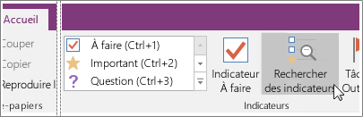 Capture d’écran du bouton Rechercher des balises dans OneNote 2016