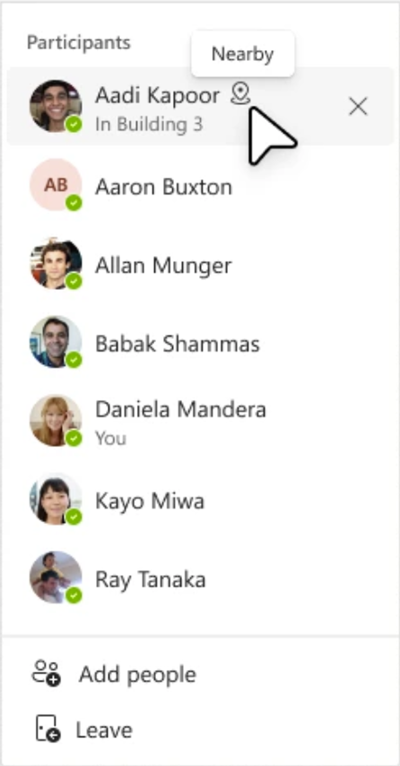 Teams affiche les emplacements des collègues à proximité