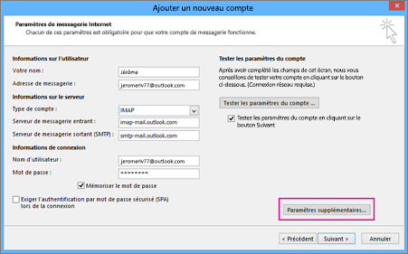 Entrez les paramètres indiqués dans cette image.