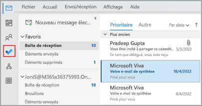 Capture d’écran de la coche bleue mise en évidence sur le côté gauche pour accéder à l’application To Do.