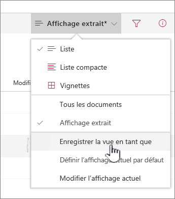 Cliquez sur Enregistrer sous pour enregistrer l’affichage mis à jour ou nouveau