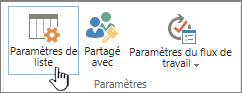 Paramètres de liste sur le ruban