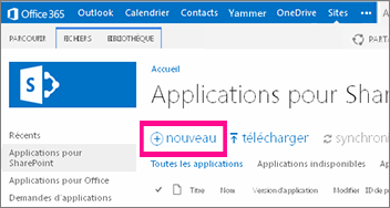 Lien Nouvelle application de la bibliothèque Applications pour SharePoint dans le catalogue d’applications