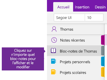 Capture d’écran de la liste des blocs-notes dans OneNote