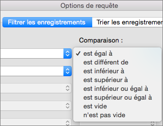 Cliquez sur les options de comparaison à définir