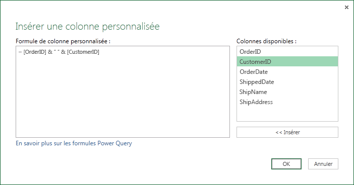 Spécifier la formule de colonne personnalisée pour fusionner les valeurs de colonne