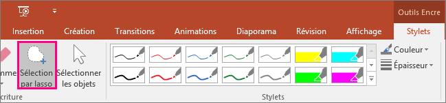 Bouton Sélection par lasso dans les Outils Encre