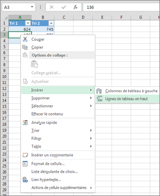 Insérer Lignes de tableau en haut