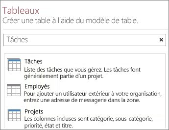 La zone de recherche de modèles de table sur l’écran d’accueil d’Access.