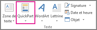 Commande QuickPart sous l’onglet Insertion
