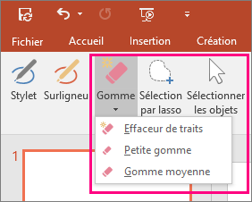 Bouton Gomme dans les Outils Encre dans Office