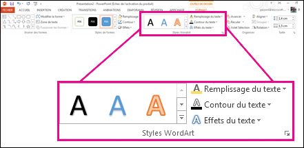 Commandes Styles WordArt du ruban