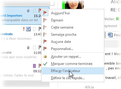 Commande Supprimer l’indicateur du menu contextuel dans la liste de messages