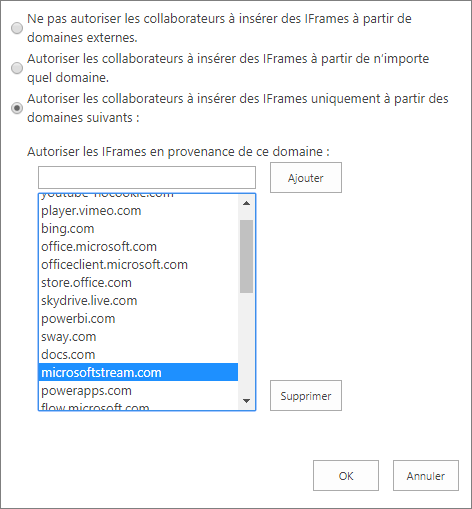 Définir les restrictions relatives à l’ajout d’iFrames