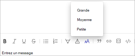 Barre d’outils Changer la taille de la police de conversation teams