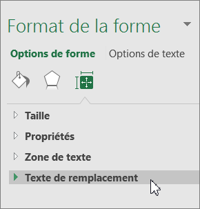 Cliquez sur Texte de remplacement dans le volet d’objets.