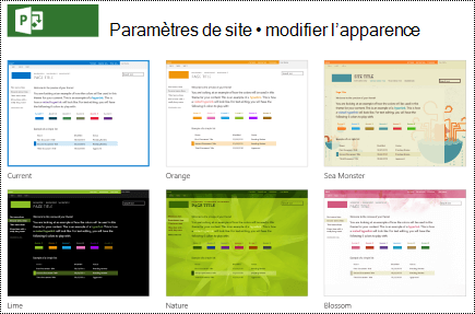 Modifiez le menu d’apparence avec les conceptions de site Project Online.