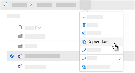 Capture d’écran de la commande Copier dans OneDrive Entreprise