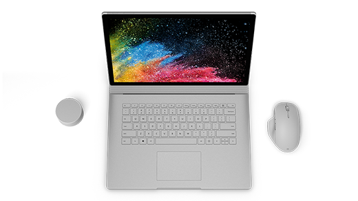 Photo du dessus d’un Surface Book 2 ouvert.