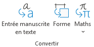 Boutons de conversion d’entrée manuscrite sous l’onglet Dessin