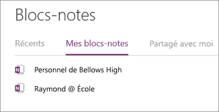 Bloc-notes du personnel enseignant dans la section Mes blocs-notes sur OneNote sur le Web