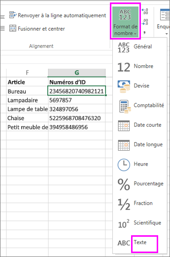 appliquer le format de texte aux nombres