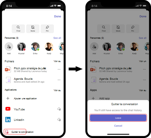 Quitter une conversation dans iOS