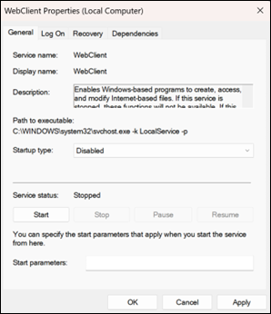 Propriétés d’Outlook Webclient